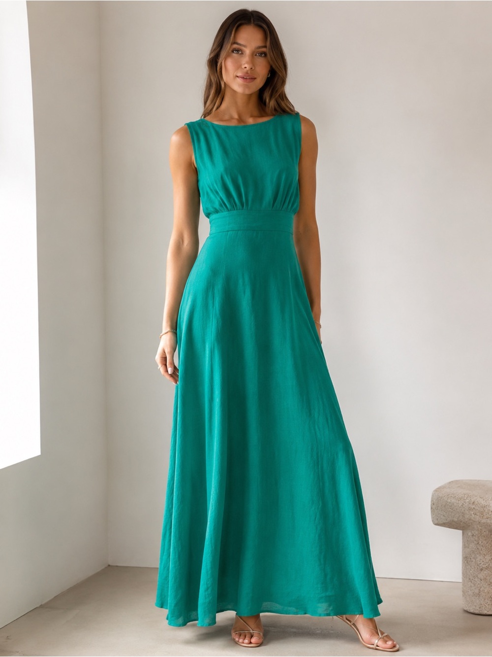 Rachel Zoe Linen Blend Kelly Green Midi Dress Criss Cross Back Pockets size 8